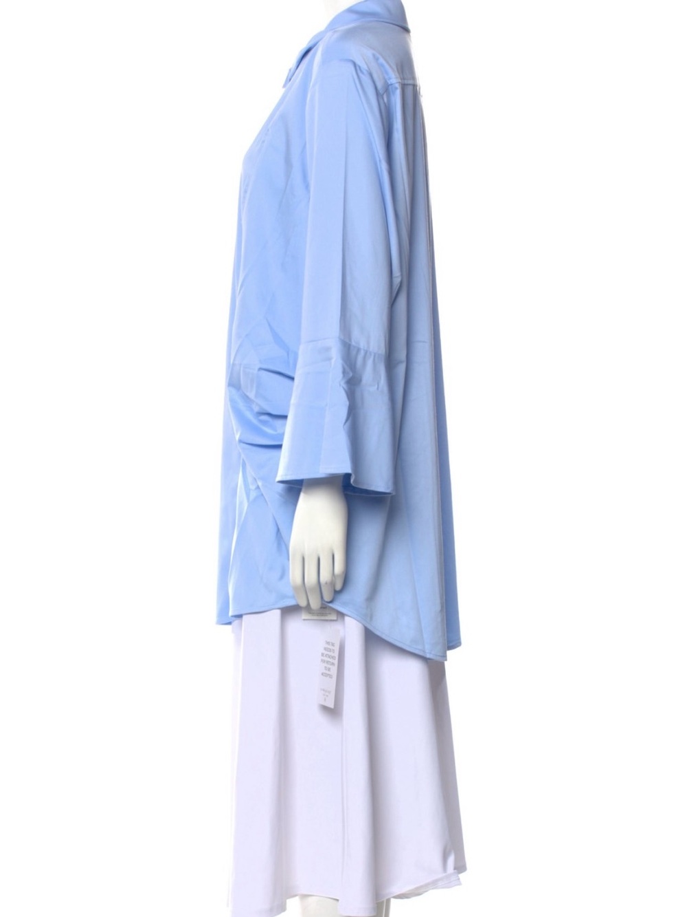 Light Blue Button-Front Women's Blouse with Flared Sleeves - Picture 2 of 3